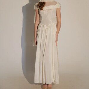 1960s Vintage Ivory Maxi Satin Wedding Dress